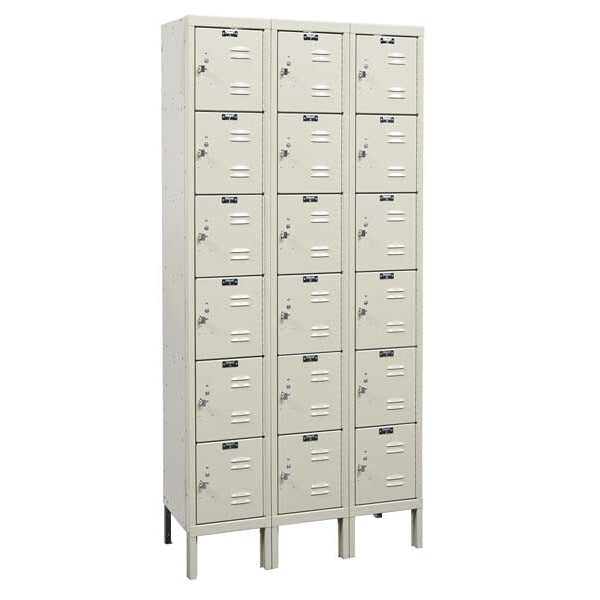 Box Locker, 36 in W, 15 in D, 78 in H, (3) Wide, (18) Openings, Tan