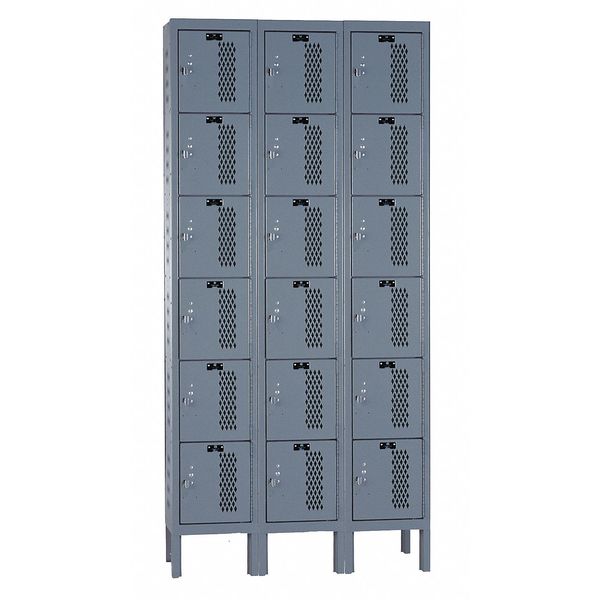 Box Locker, 36 in W, 12 in D, 78 in H, (3) Wide, (18) Openings, Dark Gray