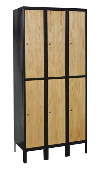 Wardrobe Locker, 36 in W, 18 in D, 78 in H, (2) Tier, (3) Wide, Light Wood/Black