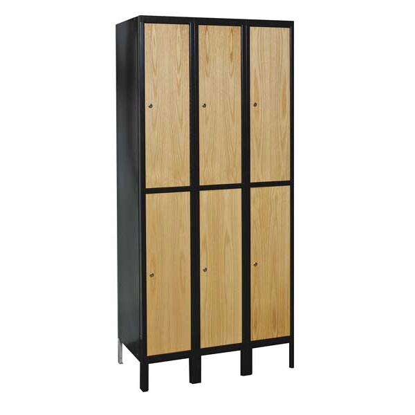 Wardrobe Locker, 36 in W, 18 in D, 78 in H, (2) Tier, (3) Wide, Light Wood/Black
