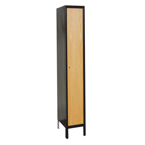 Wardrobe Locker, 15 in W, 18 in D, 78 in H, (1) Tier, (1) Wide, Light Wood/Black