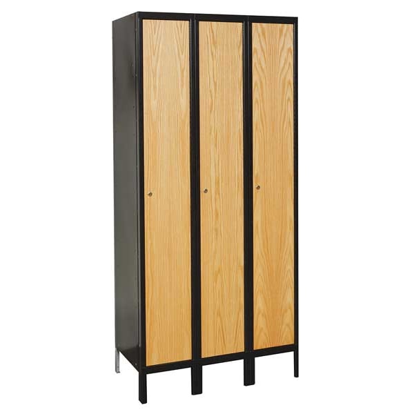 Wardrobe Locker, 36 in W, 18 in D, 78 in H, (1) Tier, (3) Wide, Light Wood/Black