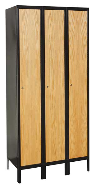 Wardrobe Locker, 36 in W, 18 in D, 78 in H, (1) Tier, (3) Wide, Light Wood/Black