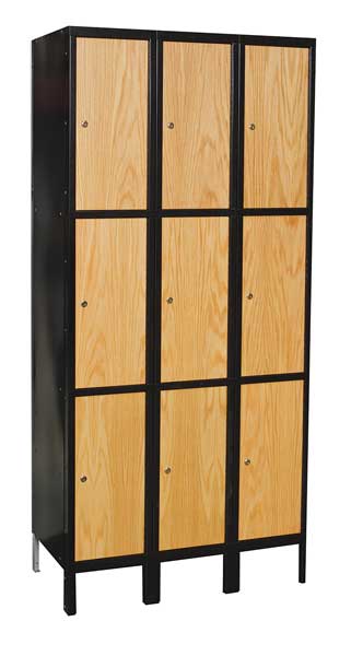 Wardrobe Locker, 36 in W, 18 in D, 78 in H, (3) Tier, (3) Wide, Light Wood/Black