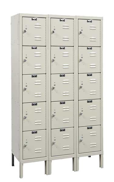 Box Locker, 36 in W, 18 in D, 66 in H, (3) Wide, (15) Openings, Tan
