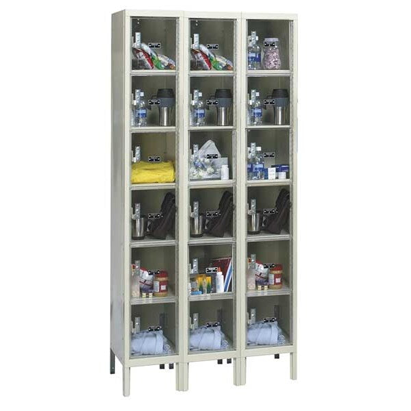 Box Locker, 36 in W, 18 in D, 78 in H, (3) Wide, (18) Openings, Tan