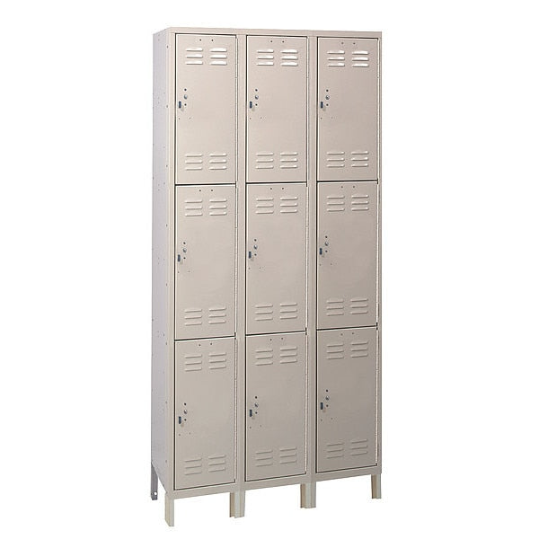 Wardrobe Locker, 36 in W, 12 in D, 78 in H, (3) Tier, (3) Wide, Tan