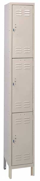 Wardrobe Locker, 12 in W, 15 in D, 78 in H, (1) Wide, (3) Openings, Tan
