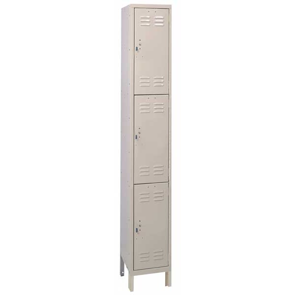 Wardrobe Locker, 12 in W, 18 in D, 78 in H, (1) Wide, (3) Openings, Tan