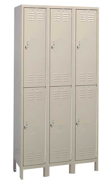 Wardrobe Locker, 36 in W, 12 in D, 78 in H, (2) Tier, (3) Wide, Tan