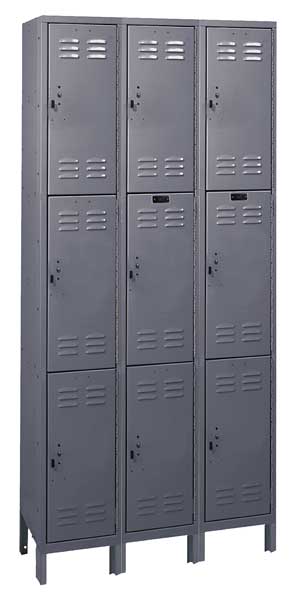 Wardrobe Locker, 36 in W, 15 in D, 78 in H, (3) Tier, (3) Wide, Dark Gray
