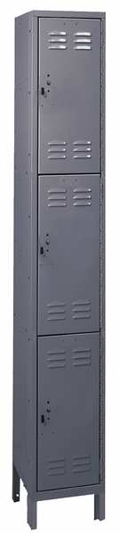 Wardrobe Locker, 12 in W, 18 in D, 78 in H, (1) Wide, (3) Openings, Dark Gray