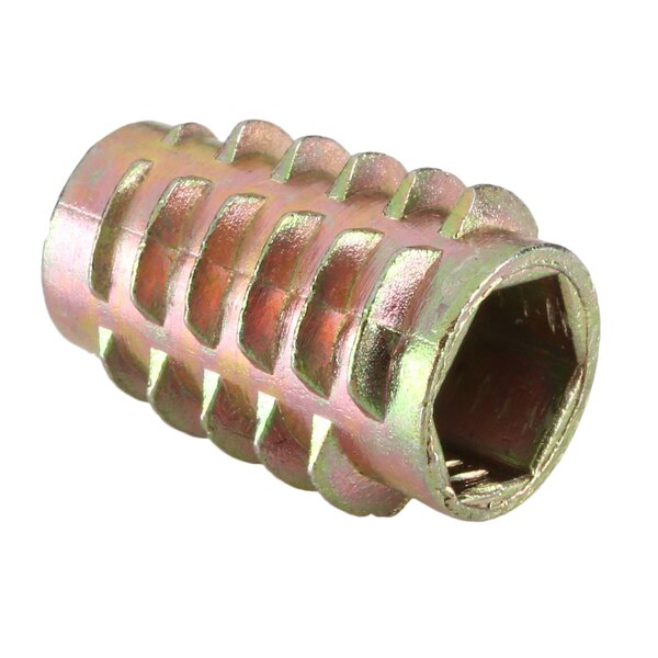 Hex Drive Threaded Insert, M8-1.25 Int Thrd Sz, 25/32 in L, 14.3 mm Dia., Zinc Alloy, Plain, 500 PK