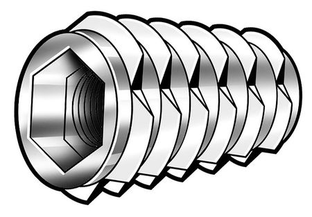 Hex Drive Threaded Insert, #10-24 Int Thrd Sz, 33/64 in L, 27/64 in Dia., Zinc Alloy, Plain