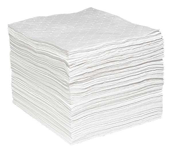 Sorbents, 20 gal. Oil Absorbed, White, Polypropylene, 100 PK