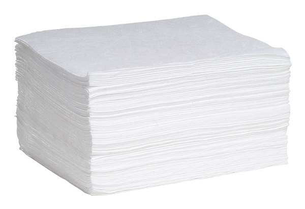Sorbents, 26.7 gal. Oil Absorbed, White, Polypropylene, 100 PK