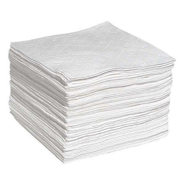 Absorbent Pad, 15 in W x 19 in L, Absorbs 24 gal. per Pkg, Oil, White, 100 Pack