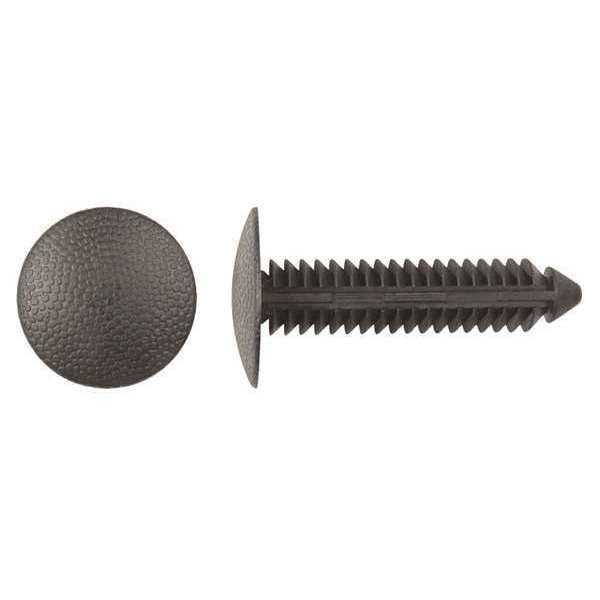 Push-In Rivet, Dome Head, 6 mm Dia., 33 mm L, Nylon Body, 25 PK