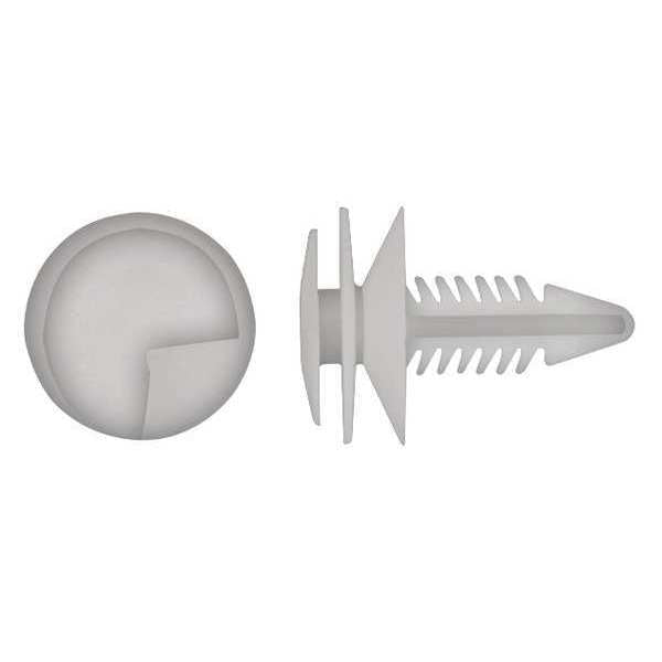 Push-In Rivet, Dome Head, 6.5 mm Dia., 21 mm L, Nylon Body, 50 PK