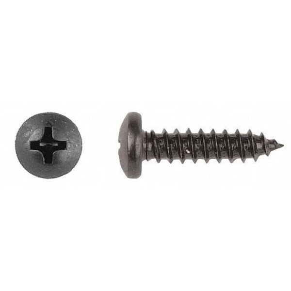 Sheet Metal Screw, #10 x 11/16 in, Black Phosphate Steel Pan Head Phillips Drive, 100 PK