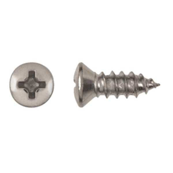 Sheet Metal Screw, #8 x 7/16 in, Chrome Plated Steel Oval Head Phillips Drive, 100 PK