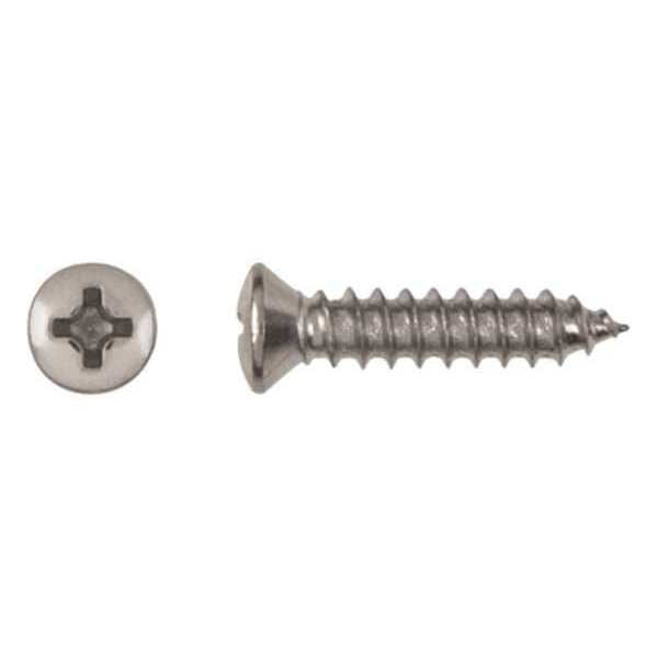 Sheet Metal Screw, #8 x 11/16 in, Chrome Plated Steel Oval Head Phillips Drive, 100 PK