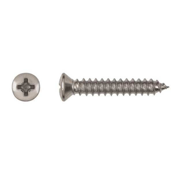 Sheet Metal Screw, #8 x 15/16 in, Chrome Plated Steel Oval Head Phillips Drive, 100 PK