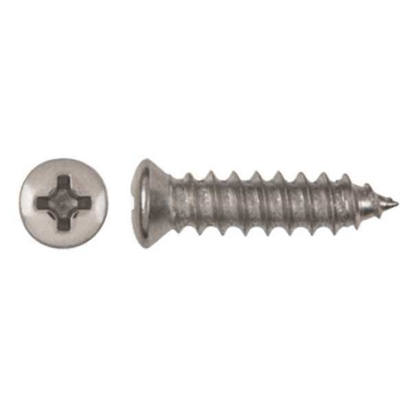 Sheet Metal Screw, #10 x 11/16 in, Chrome Plated Steel Oval Head Phillips Drive, 100 PK
