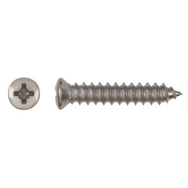Sheet Metal Screw, #10 x 15/16 in, Chrome Plated Steel Oval Head Phillips Drive, 100 PK