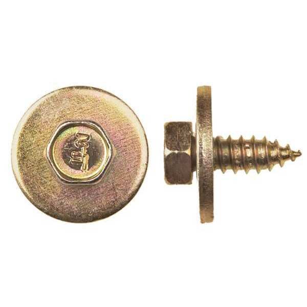 Sheet Metal Screw, M6.3 x 14 mm, Yellow Zinc Plated Steel Hex Head External Hex Drive, 25 PK