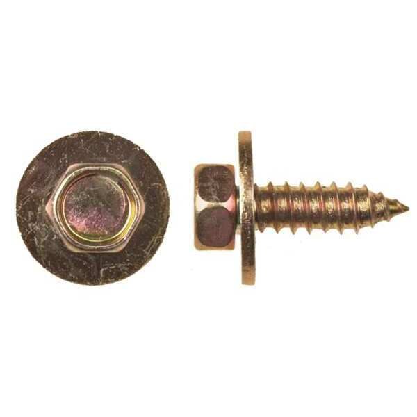 Sheet Metal Screw, M6.3 x 16 mm, Yellow Zinc Plated Steel Hex Head External Hex Drive, 25 PK