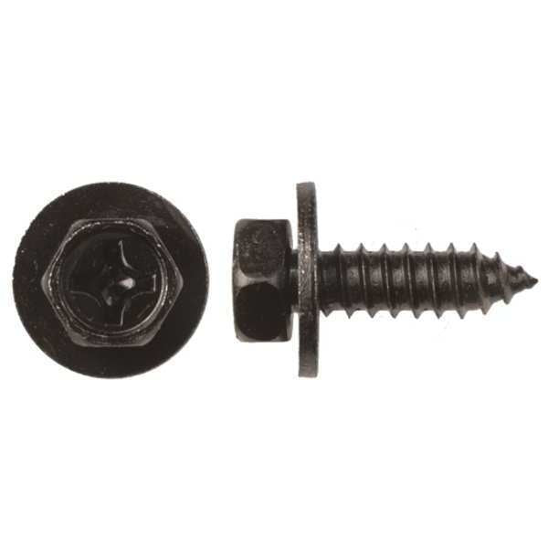 Sheet Metal Screw, M6.3 x 16 mm, Black Steel Hex Head Phillips Drive, 50 PK