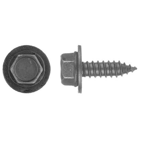 Sheet Metal Screw, M6.3 x 20 mm, Black Phosphate Steel Hex Head External Hex Drive, 50 PK