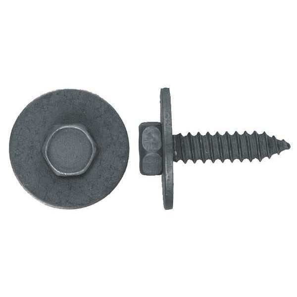 Sheet Metal Screw, M6.3 x 25 mm, Black Phosphate Steel Hex Head External Hex Drive, 25 PK