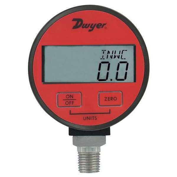 Digital Pressure Gauge, 0 to 50 psi, 1/4 in MNPT, Plastic, Red