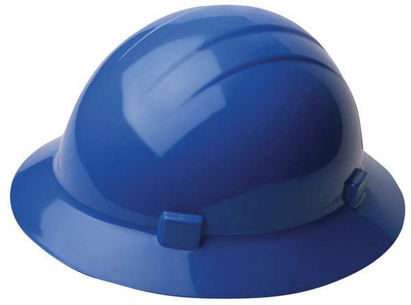 Full Brim Hard Hat, Type 1, Class E, Ratchet (4-Point), Blue