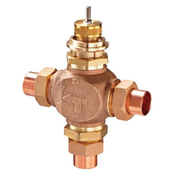 Globe Valve, 3-Way Mixing, 1/2 In, Sweat