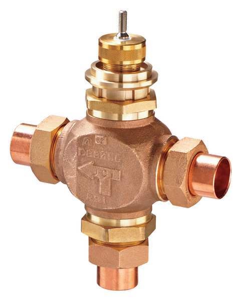 Globe Valve, 3-Way Mixing, 1/2 In, Sweat