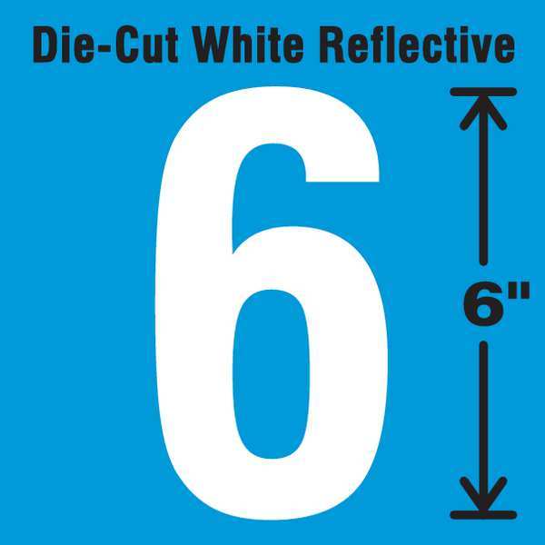 Die-Cut Reflective Number Label, 6, 6In H