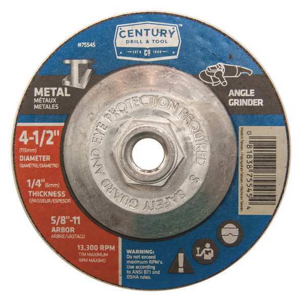 Metal Grinding Wheel, 4-1/2x1/4in, Type 27