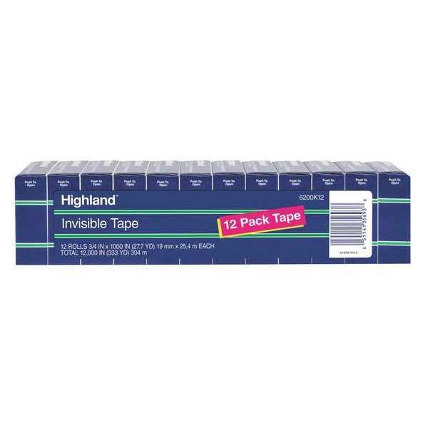 Invisible Tape, 0.75 in.W x 28 yd.L, PK12