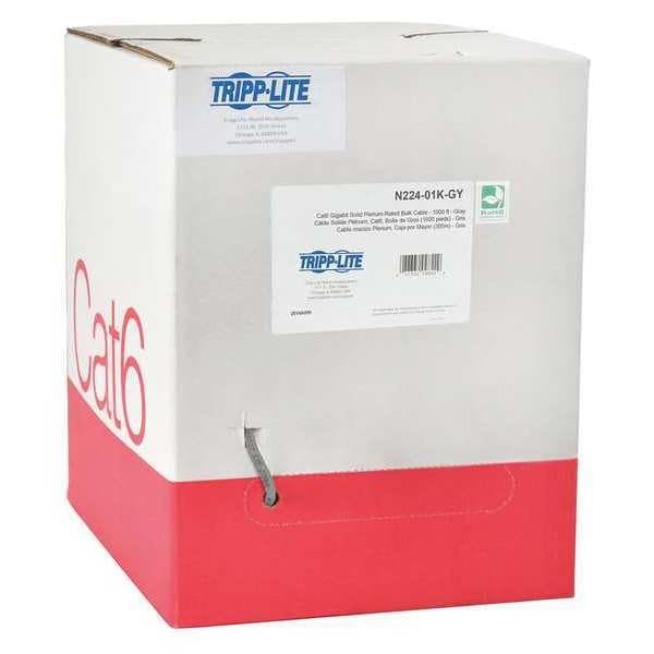 Cat6 Cable, Bulk, Solid, Plenum, Gray, 1000ft