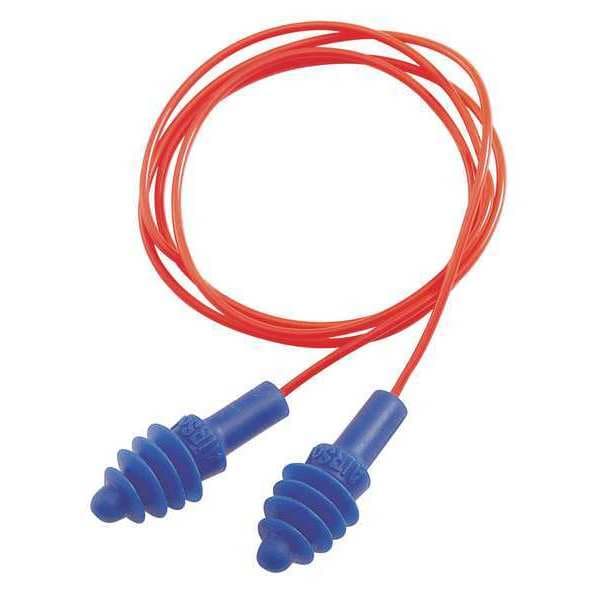 Reusable Corded Ear Plugs, Flanged Shape, 27 dB, 100 Pairs, Blue