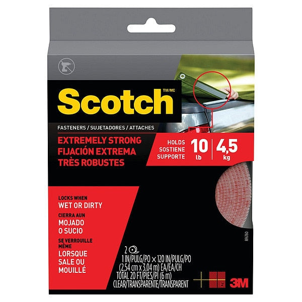 Reclosable Fastener, 10 ft, 1 in Wd, Clear, 2 PK