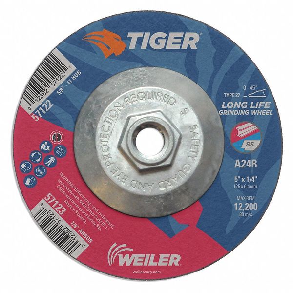 Grinding Wheel, Type 27, 0.25 in Thick, Aluminum Oxide