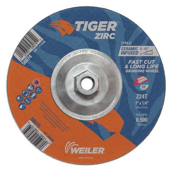 Grinding Wheel, Type 27, 0.25 in Thick, Zirconia Alumina