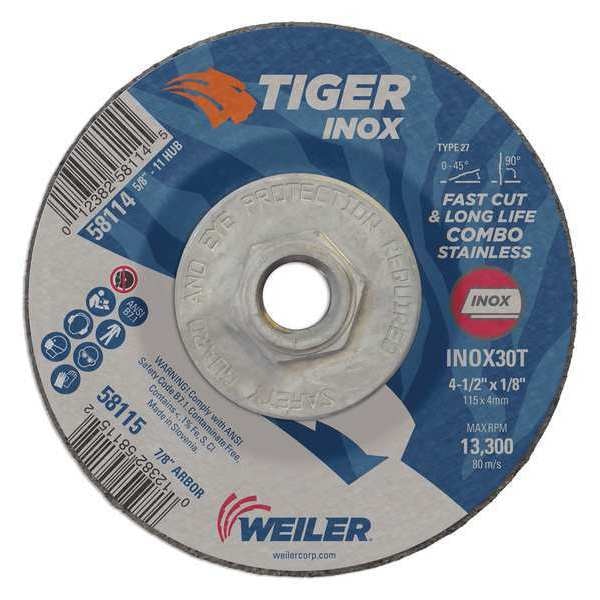 Cutting Wheel, Type 27, 0.125 in Thick, Aluminum Oxide