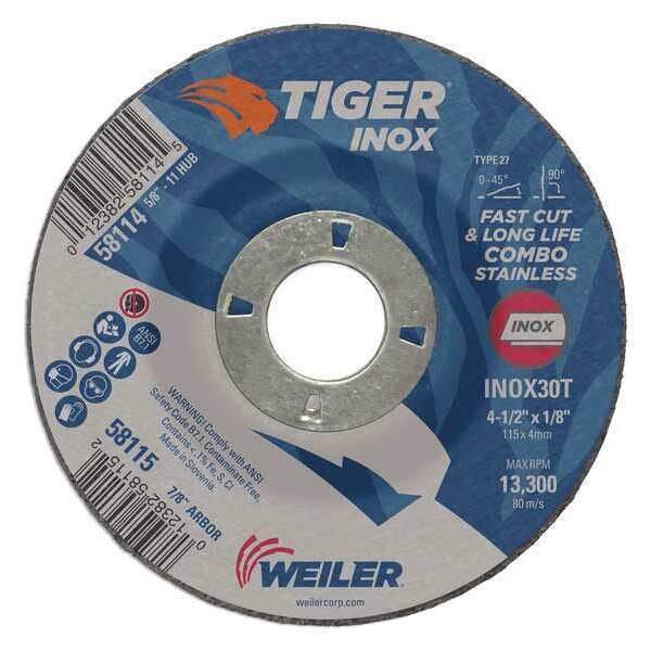 Cutting Wheel, Type 27, 0.125 in Thick, Aluminum Oxide