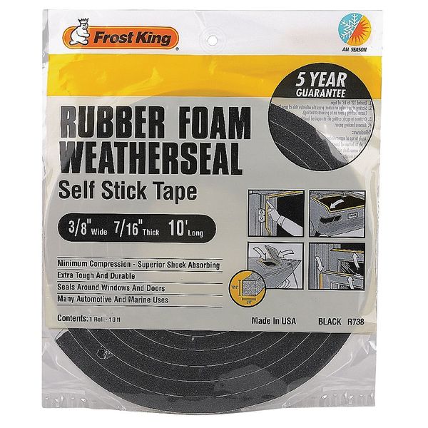 Sponge Rubber Foam Tape, 3/8In.x10 ft., Insert Color: Black