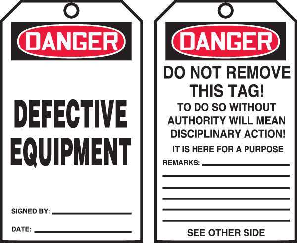 Danger Tag By The Roll, 6-1/4 x 3, PK100